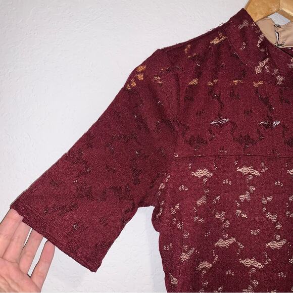 BCBG Max Azria Burgundy Lace Short Sleeve Mini Dress - Picture 3 of 7